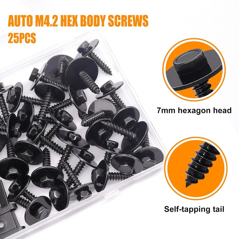 weideer 50PCS M4.2 Universal Fender Liner Screw U Nut Kit,Engine Splash Shield Hex Head Screw U Clips,Automotive Body Screws Clips (25sets) - Image 4